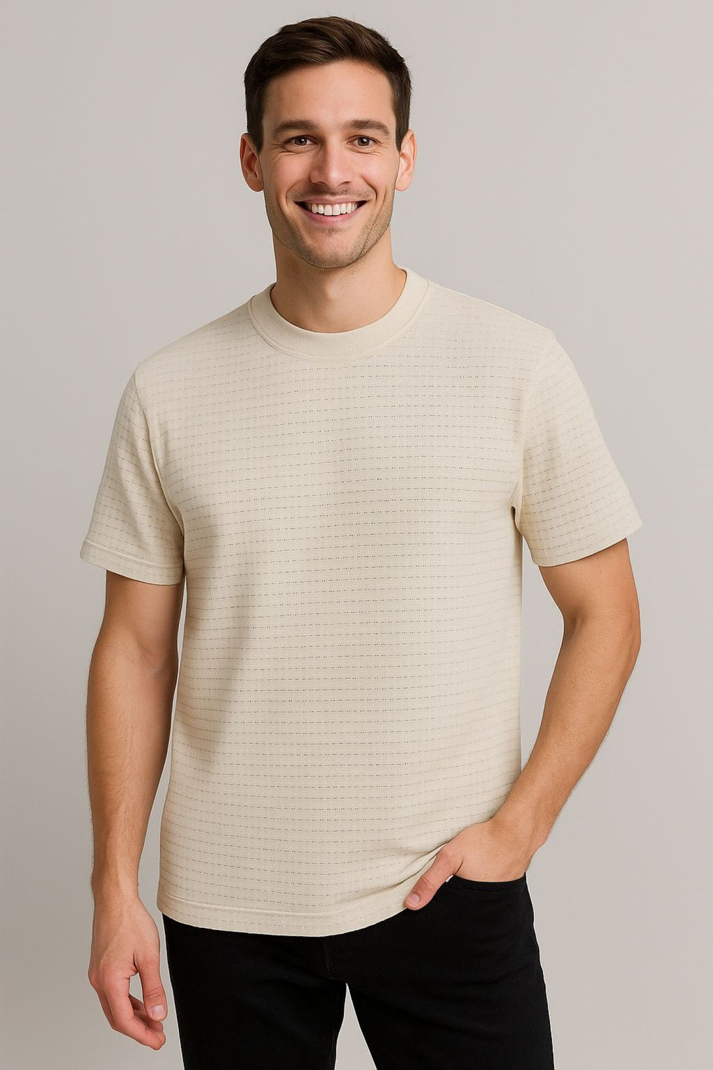 Self-Textured Beige T-shirt