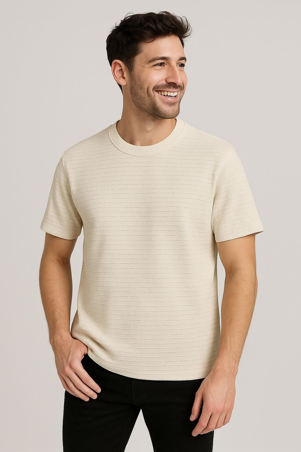 Self-Textured Beige T-shirt