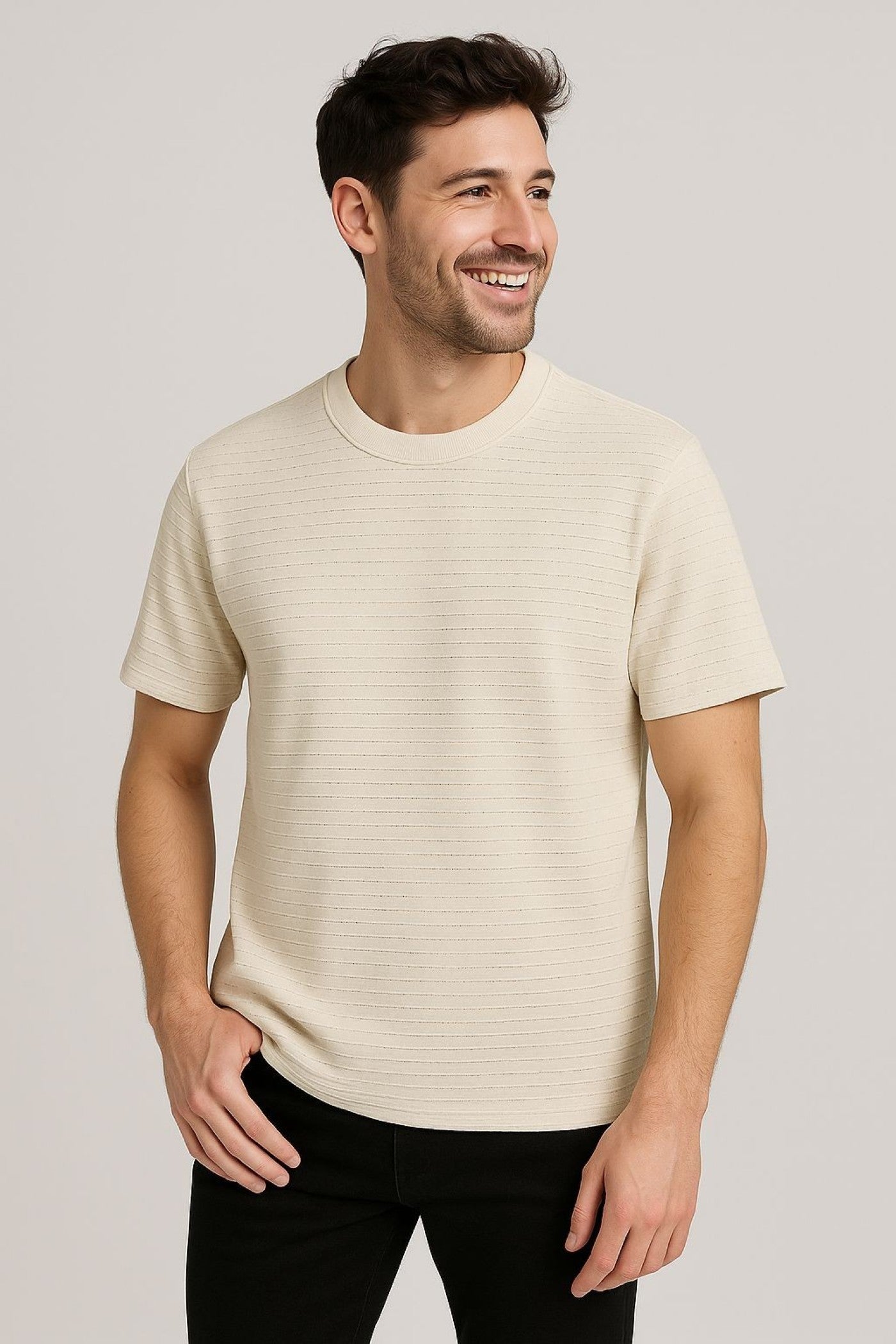 Self-Textured Beige T-shirt