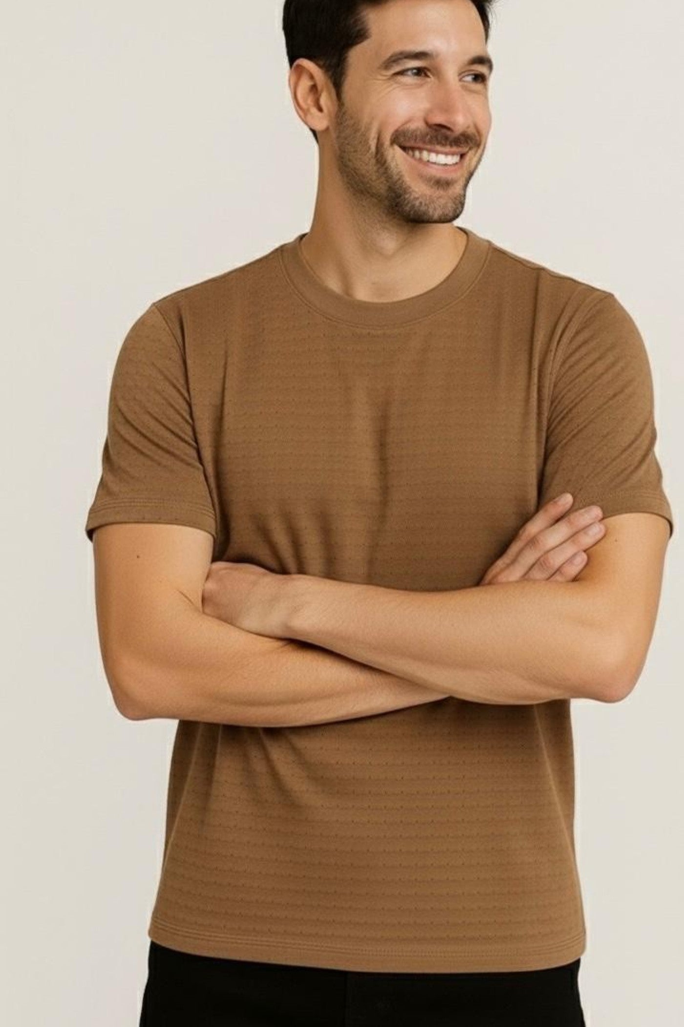 Zonke Designer Tiny Patterned Hole Textured T-shirt - Brown