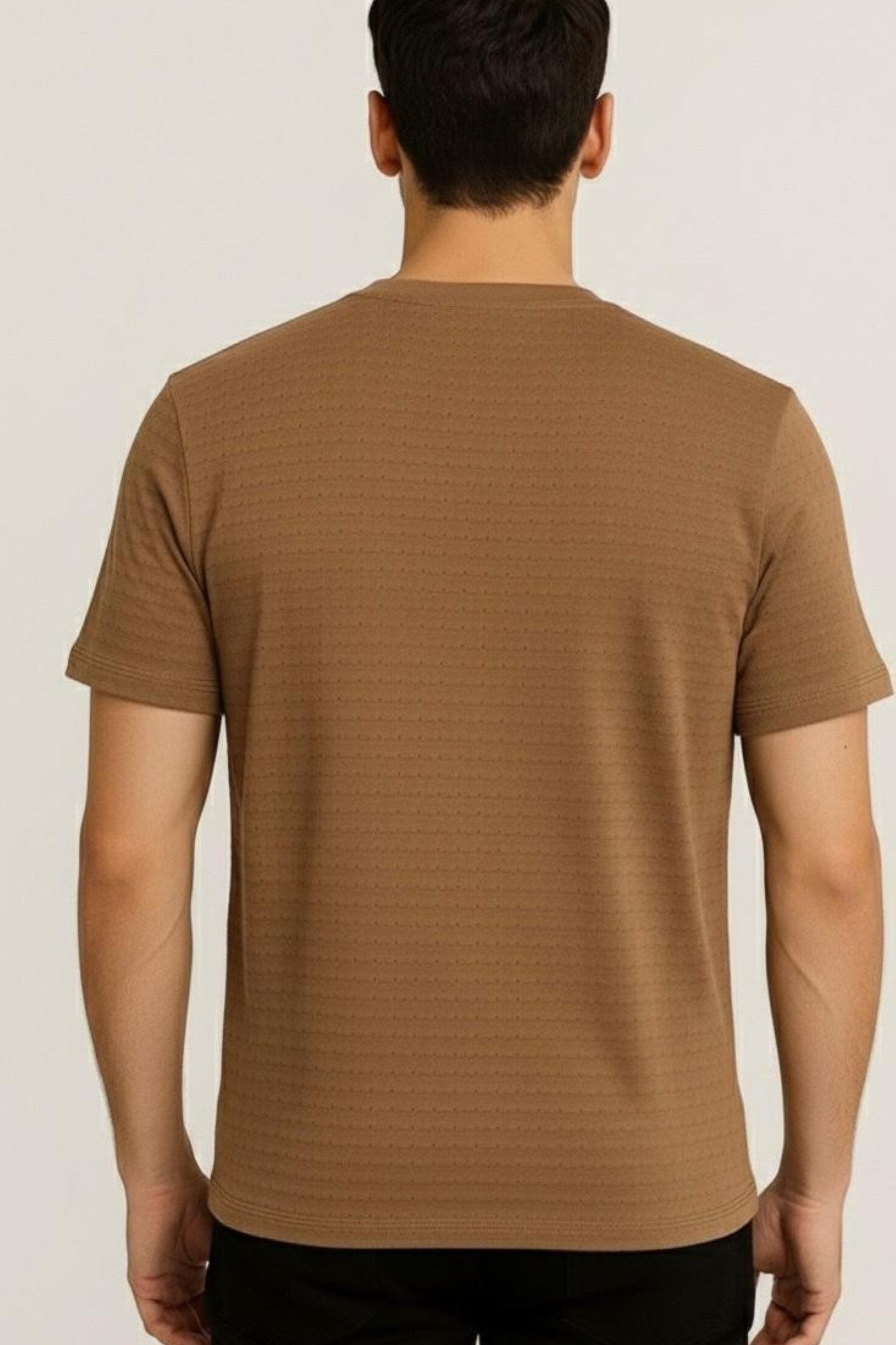 Zonke Designer Tiny Patterned Hole Textured T-shirt - Brown
