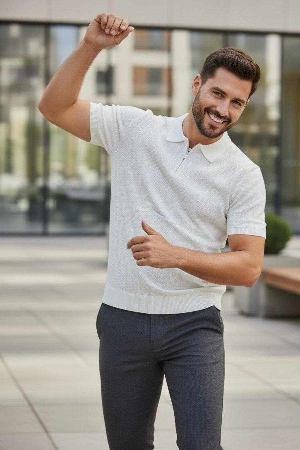 ZonkeBold Luxe White Textured White Golf Polo T-Shirt