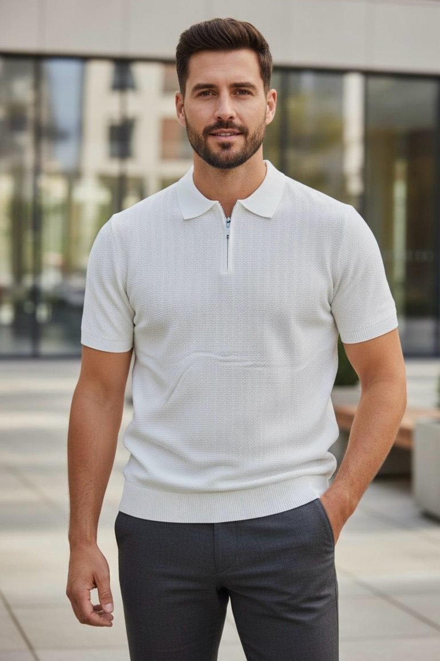 ZonkeBold Luxe White Textured White Golf Polo T-Shirt