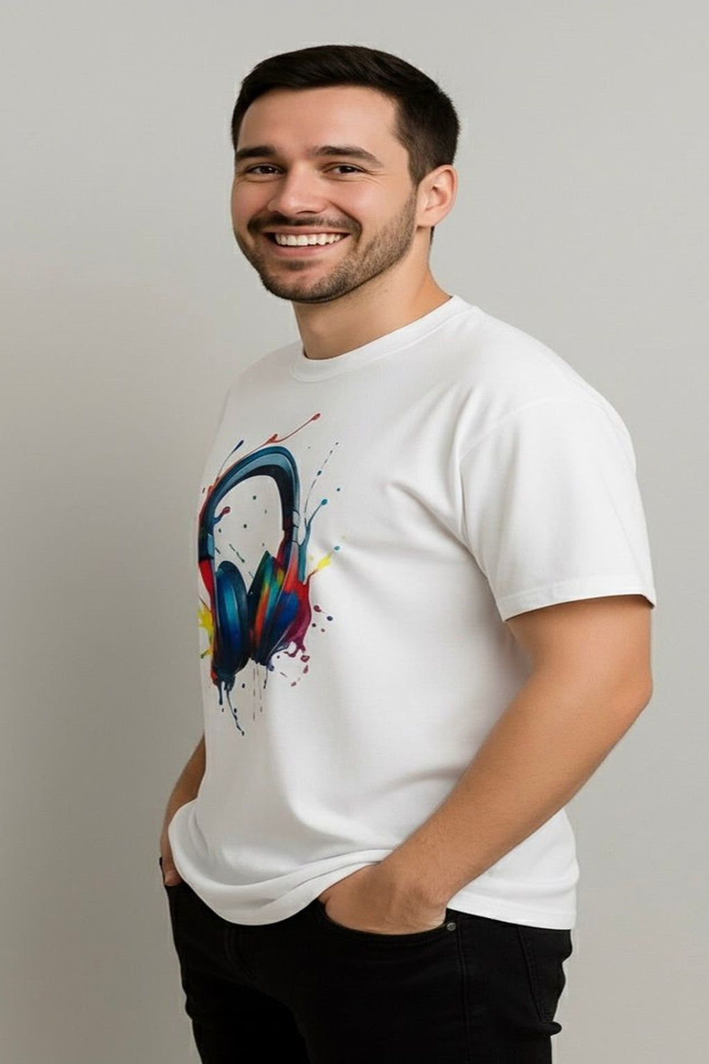 White Oversized T-Shirt – Headphone Splash Graphic