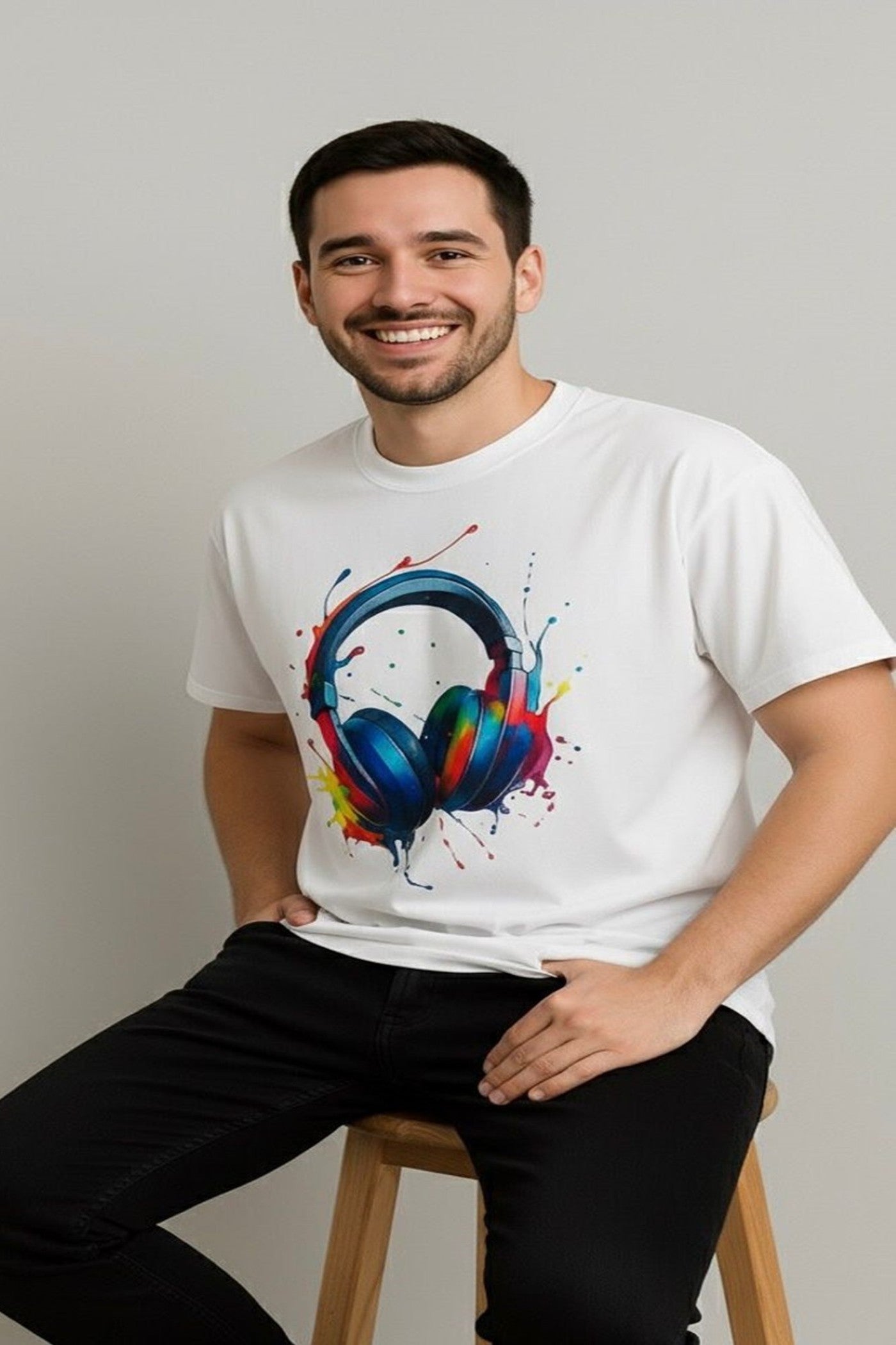 White Oversized T-Shirt – Headphone Splash Graphic