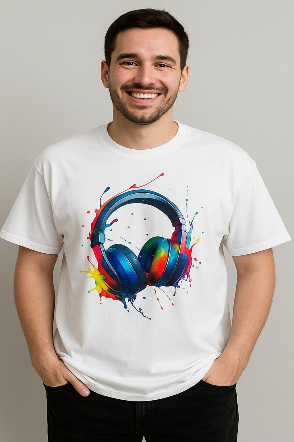 White Oversized T-Shirt – Headphone Splash Graphic