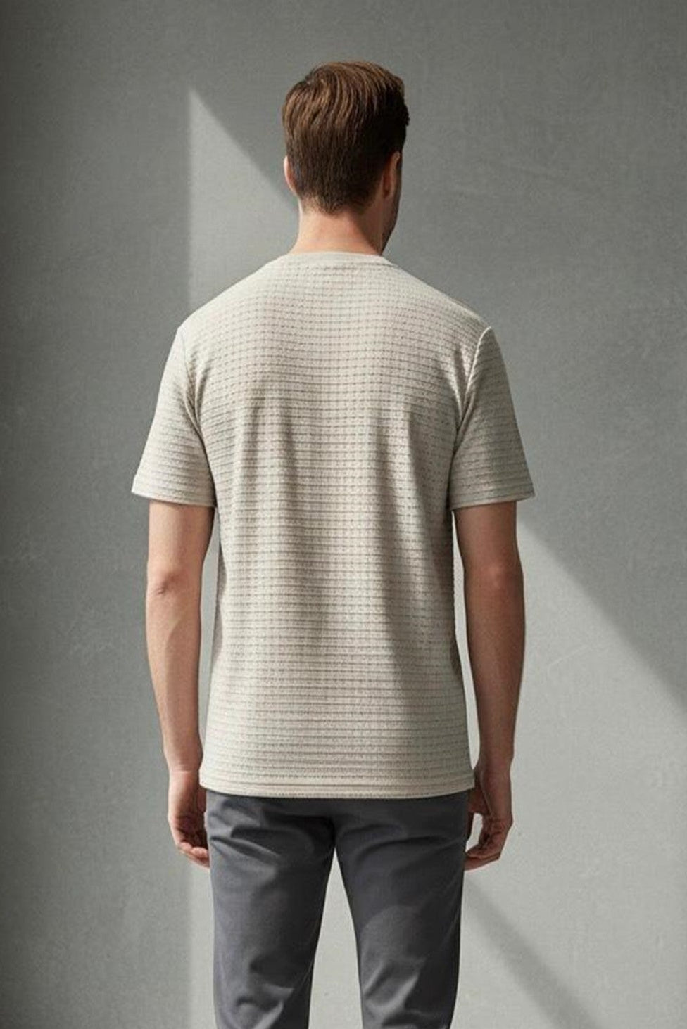 Zonke Designer Tiny Patterned Hole Textured T-shirt - Beige